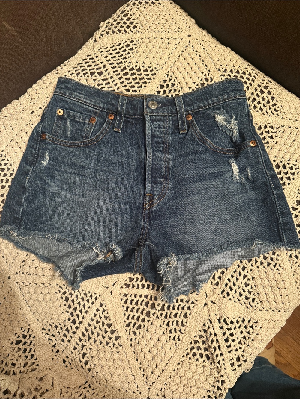 Levi’s 501 Button Fly Dark Blue Denim Shorts